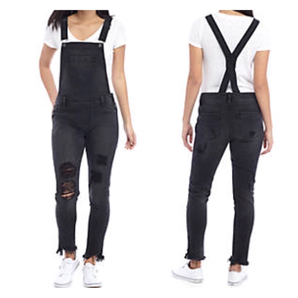 True Craft black destructed skinny overalls JRs